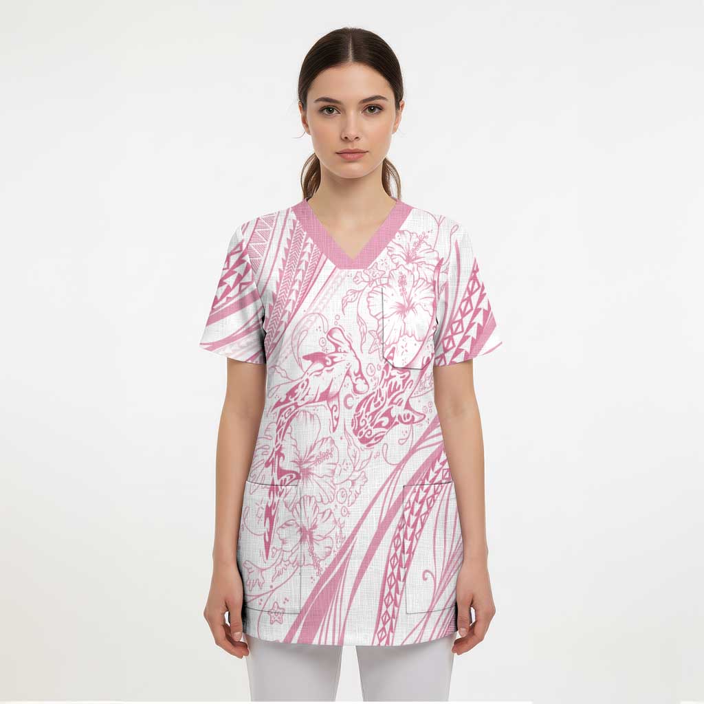 Sharks Couple Dreamy Polynesians Floral Sea Scrub Top Pink LT7 - Polynesian Pride