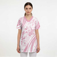 Sharks Couple Dreamy Polynesians Floral Sea Scrub Top Pink LT7 - Polynesian Pride