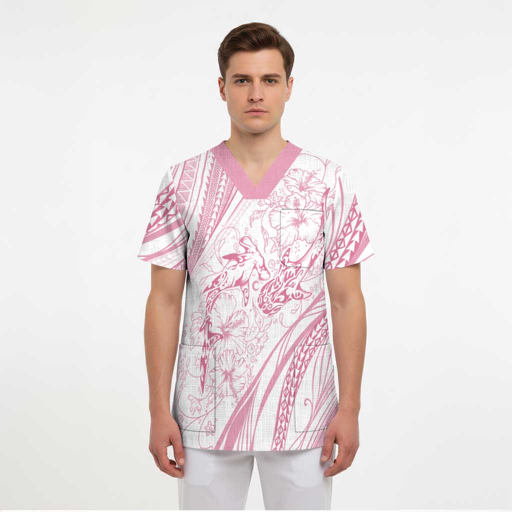 Sharks Couple Dreamy Polynesians Floral Sea Scrub Top Pink LT7 - Polynesian Pride