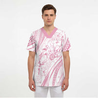 Sharks Couple Dreamy Polynesians Floral Sea Scrub Top Pink LT7 - Polynesian Pride