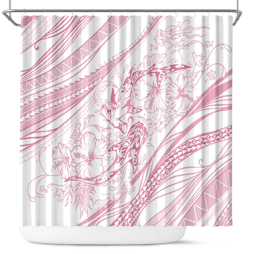 Sharks Couple Dreamy Polynesians Floral Sea Shower Curtain Pink - Polynesian Pride