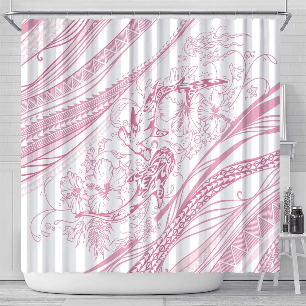 Sharks Couple Dreamy Polynesians Floral Sea Shower Curtain Pink - Polynesian Pride