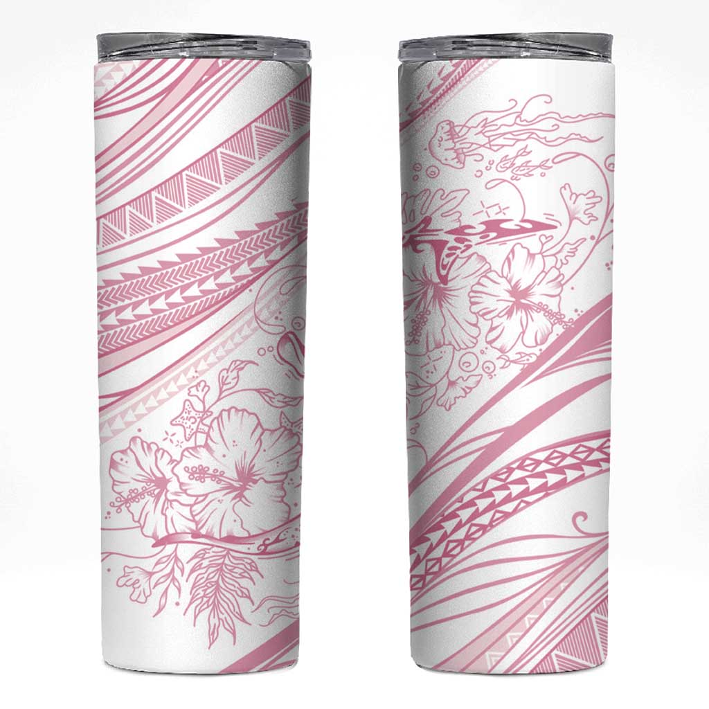 Sharks Couple Dreamy Polynesians Floral Sea Skinny Tumbler Pink - Polynesian Pride