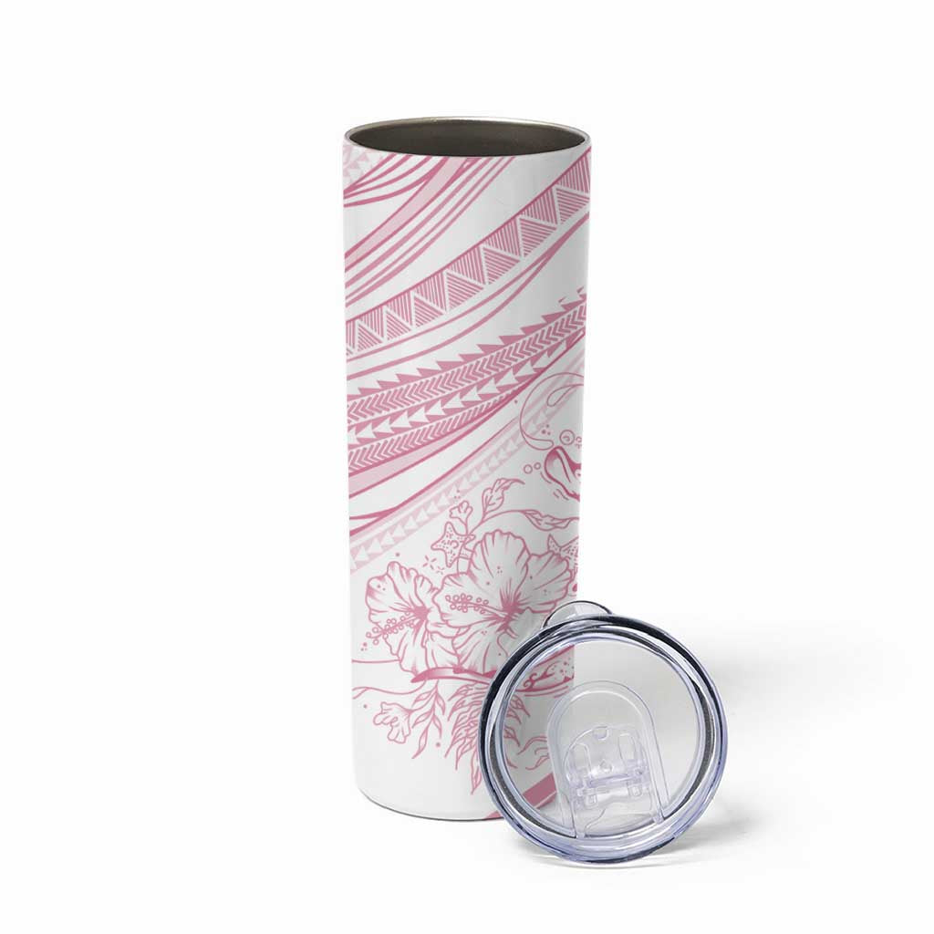 Sharks Couple Dreamy Polynesians Floral Sea Skinny Tumbler Pink - Polynesian Pride