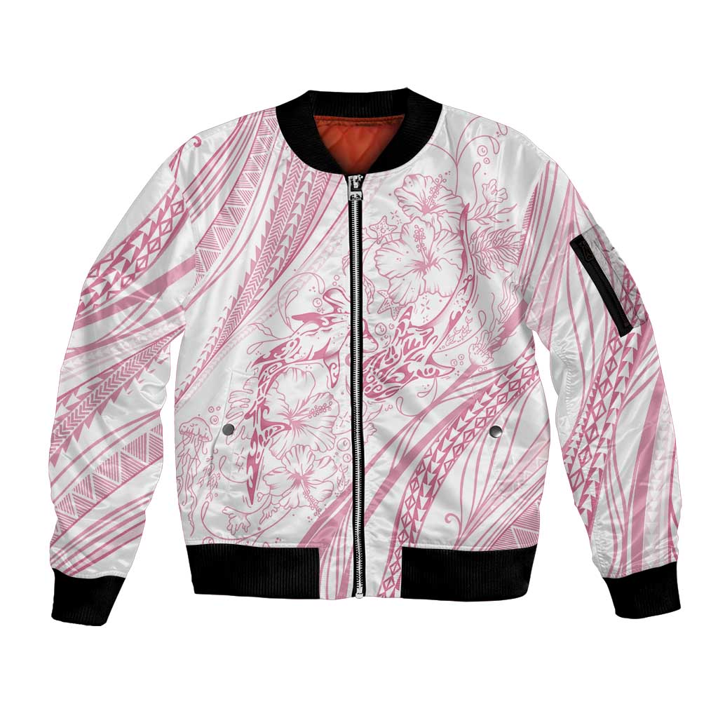 Sharks Couple Dreamy Polynesians Floral Sea Sleeve Zip Bomber Jacket Pink - Polynesian Pride
