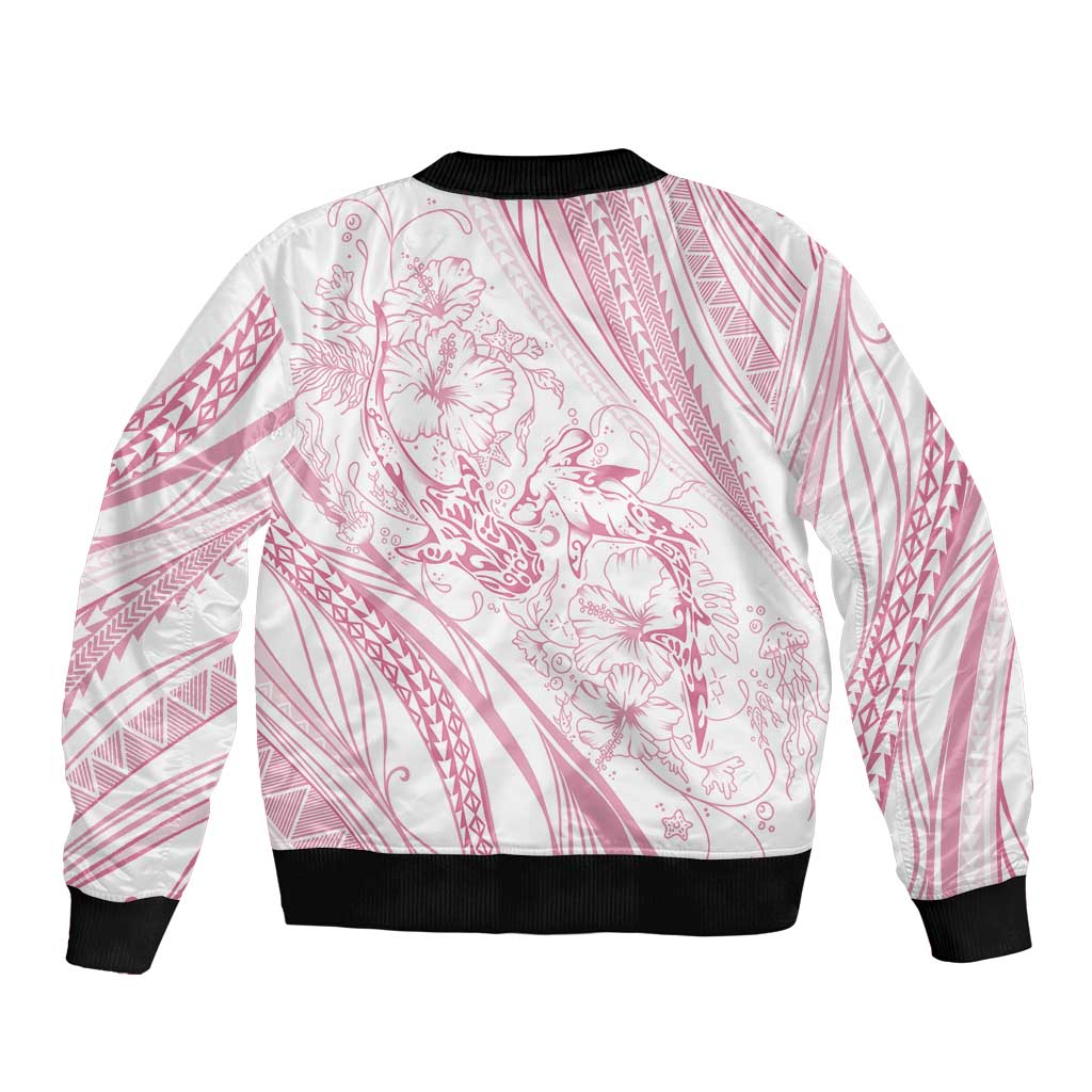 Sharks Couple Dreamy Polynesians Floral Sea Sleeve Zip Bomber Jacket Pink - Polynesian Pride