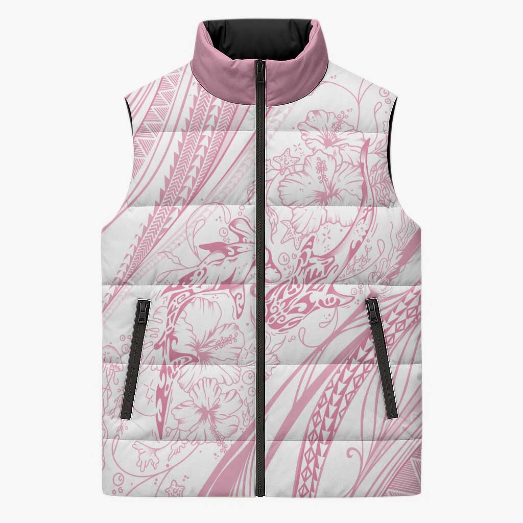 Sharks Couple Dreamy Polynesians Floral Sea Sleeveless Puffer Jacket Pink - Polynesian Pride