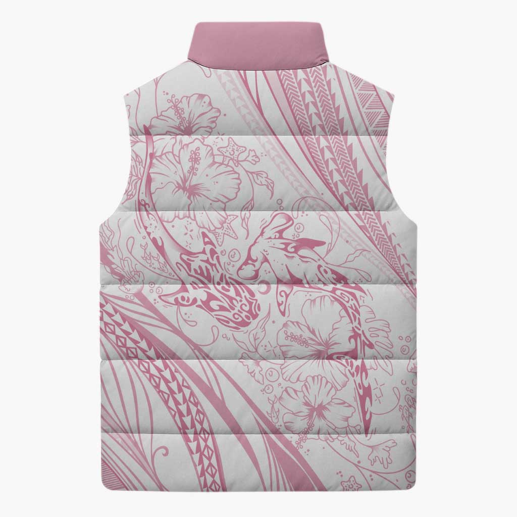 Sharks Couple Dreamy Polynesians Floral Sea Sleeveless Puffer Jacket Pink - Polynesian Pride