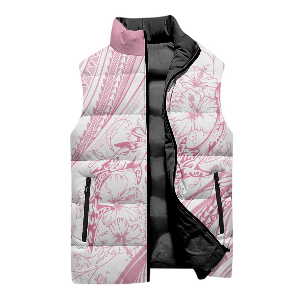 Sharks Couple Dreamy Polynesians Floral Sea Sleeveless Puffer Jacket Pink - Polynesian Pride
