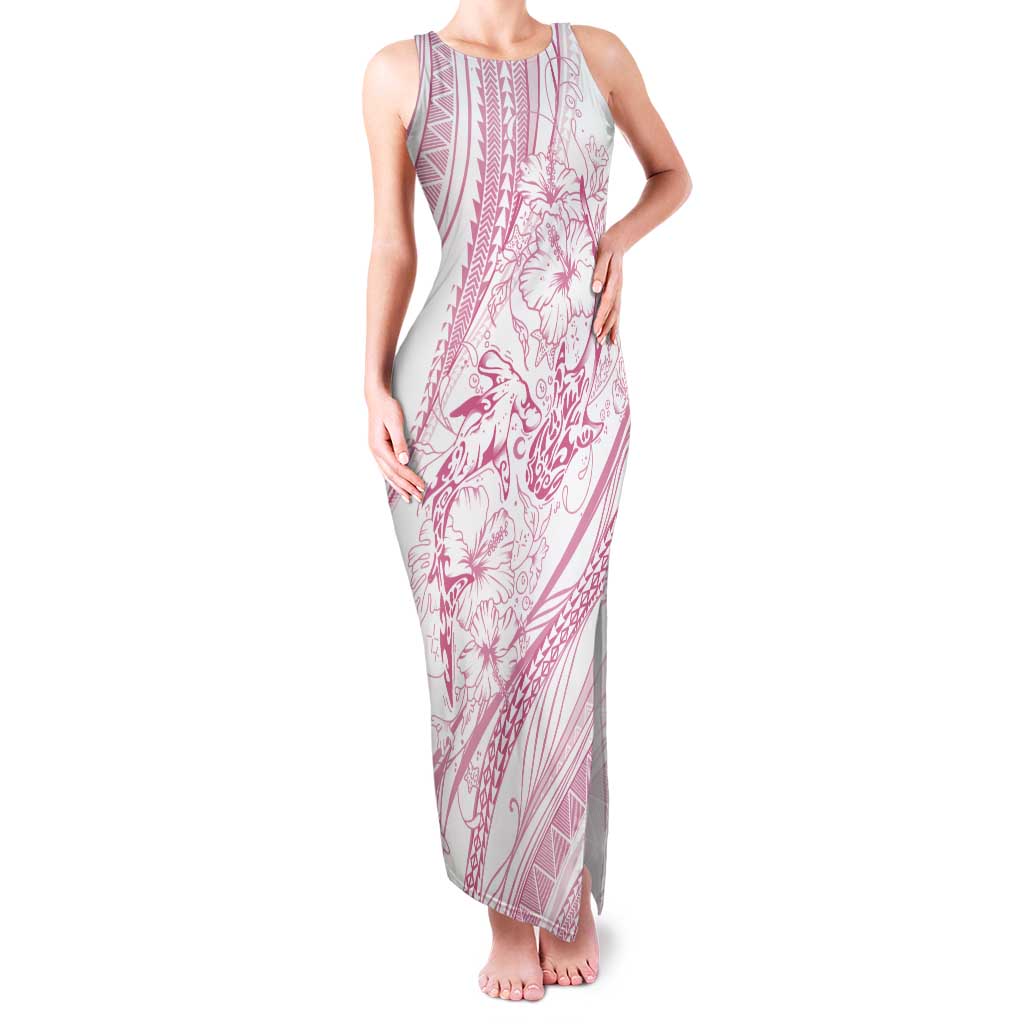 Sharks Couple Dreamy Polynesians Floral Sea Tank Maxi Dress Pink - Polynesian Pride