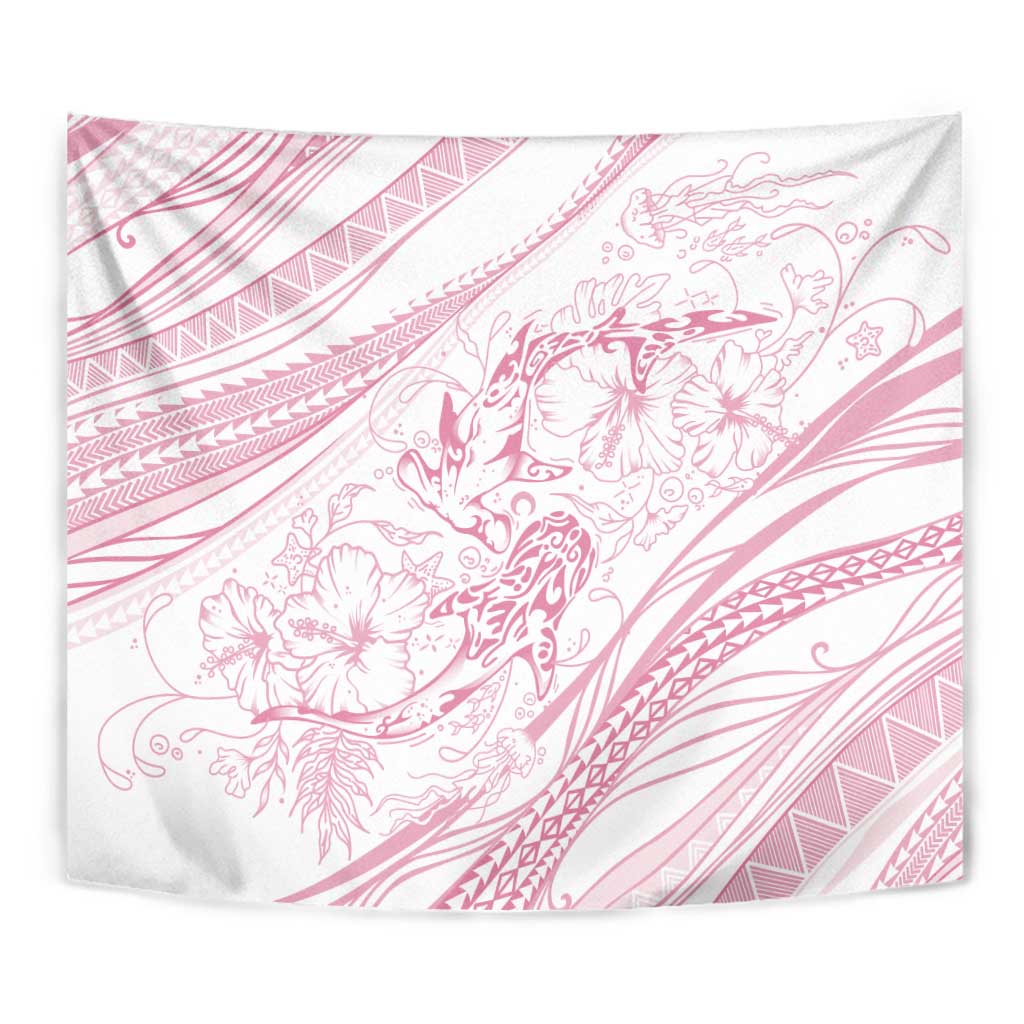 Sharks Couple Dreamy Polynesians Floral Sea Tapestry Pink - Polynesian Pride