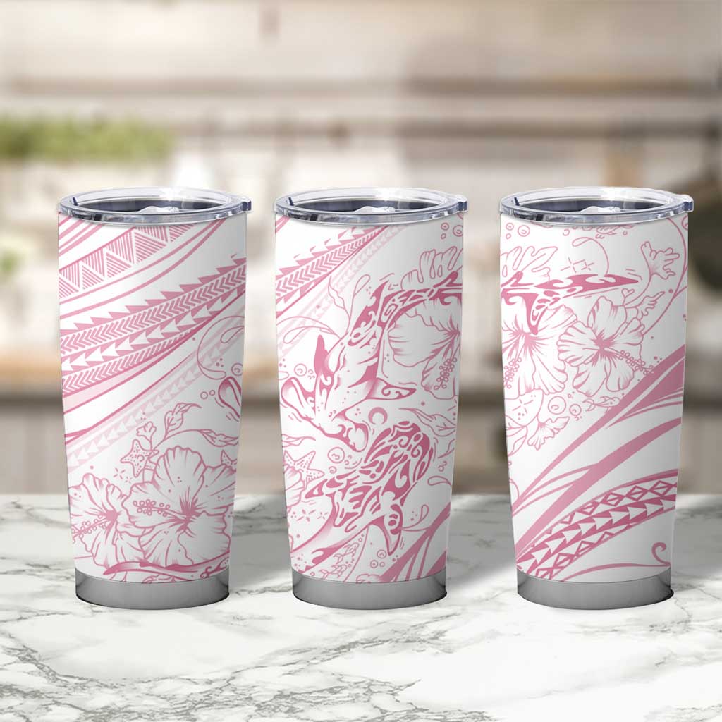 Sharks Couple Dreamy Polynesians Floral Sea Tumbler Cup Pink - Polynesian Pride