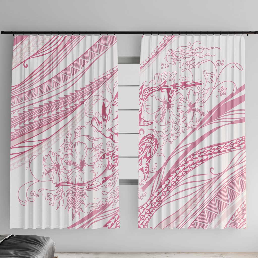 Sharks Couple Dreamy Polynesians Floral Sea Window Curtain Pink - Polynesian Pride