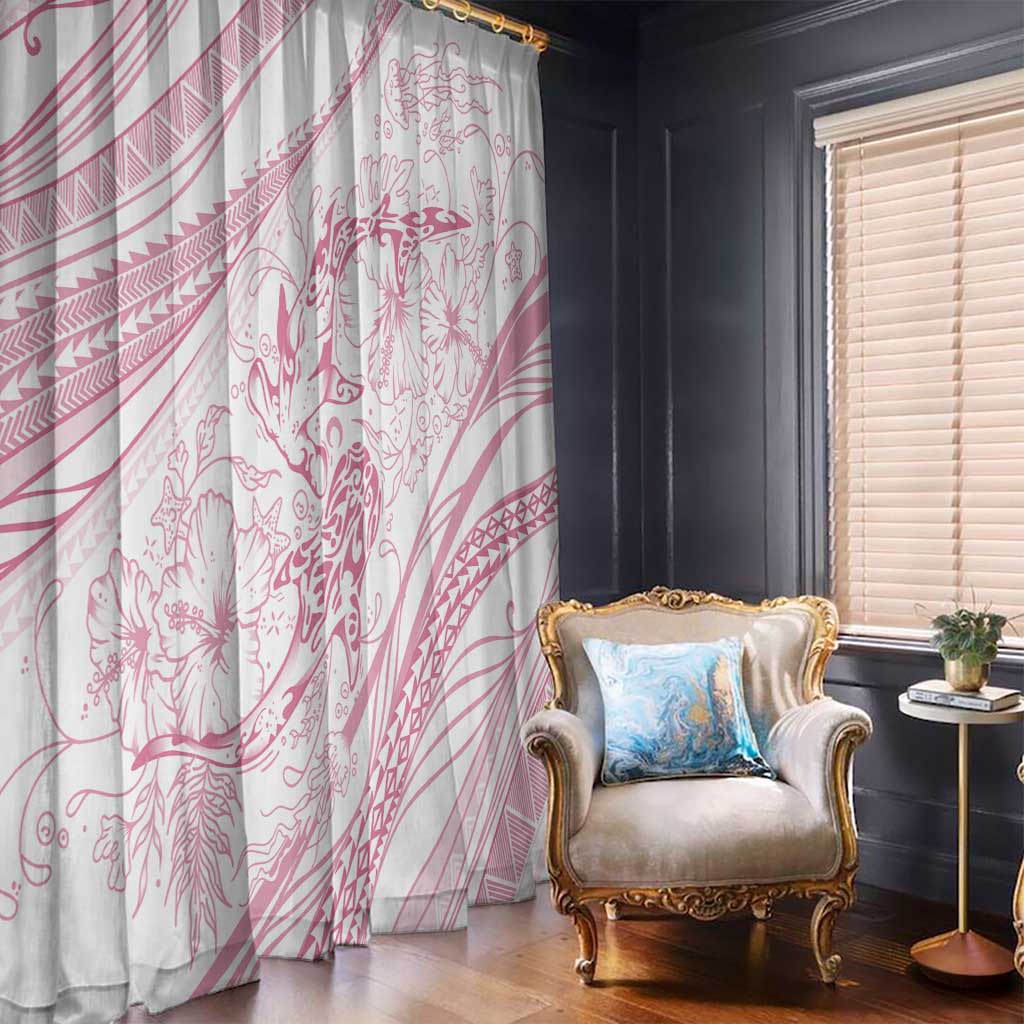 Sharks Couple Dreamy Polynesians Floral Sea Window Curtain Pink - Polynesian Pride