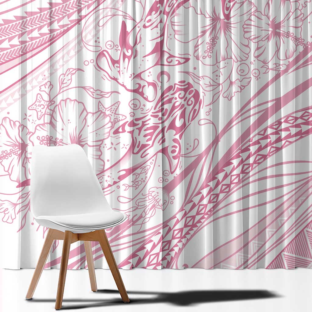 Sharks Couple Dreamy Polynesians Floral Sea Window Curtain Pink - Polynesian Pride