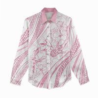 Sharks Couple Dreamy Polynesians Floral Sea Women Casual Shirt Pink - Polynesian Pride