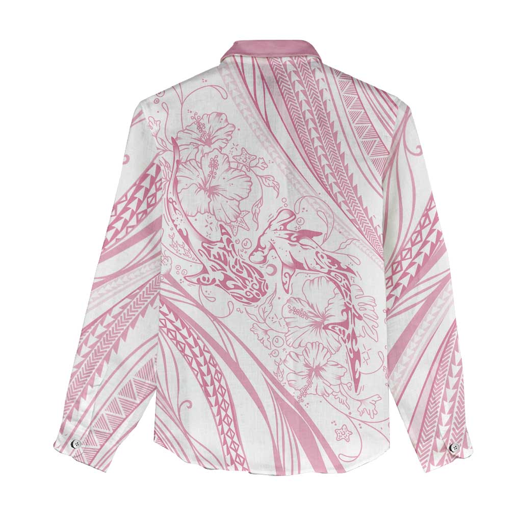 Sharks Couple Dreamy Polynesians Floral Sea Women Casual Shirt Pink - Polynesian Pride