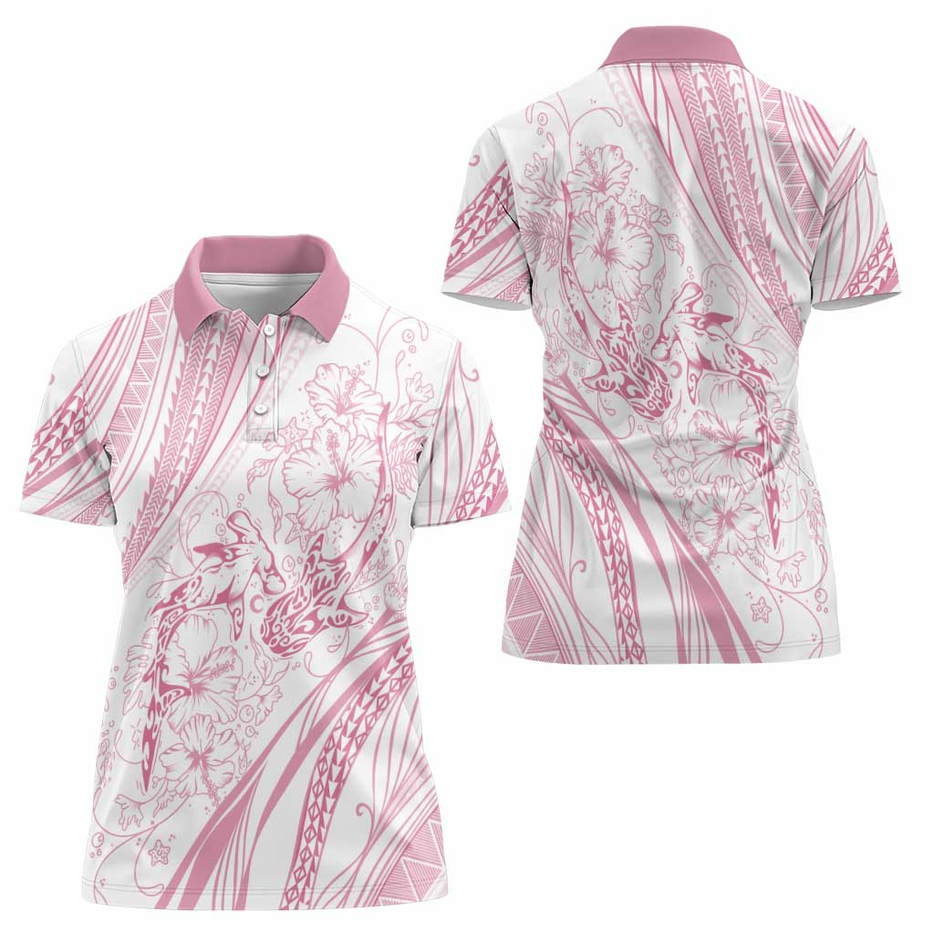 Sharks Couple Dreamy Polynesians Floral Sea Women Polo Shirt Pink - Polynesian Pride