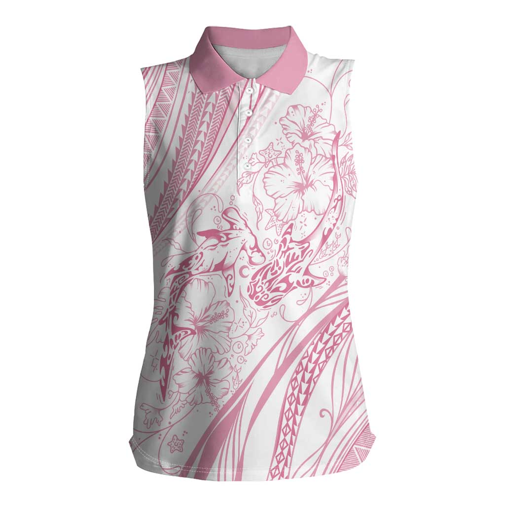 Sharks Couple Dreamy Polynesians Floral Sea Women Sleeveless Polo Shirt Pink - Polynesian Pride