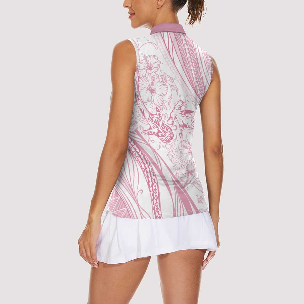 Sharks Couple Dreamy Polynesians Floral Sea Women Sleeveless Polo Shirt Pink - Polynesian Pride