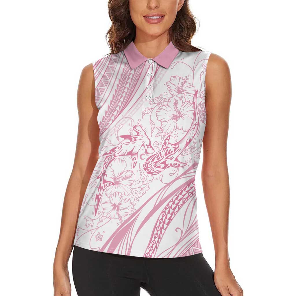Sharks Couple Dreamy Polynesians Floral Sea Women Sleeveless Polo Shirt Pink - Polynesian Pride