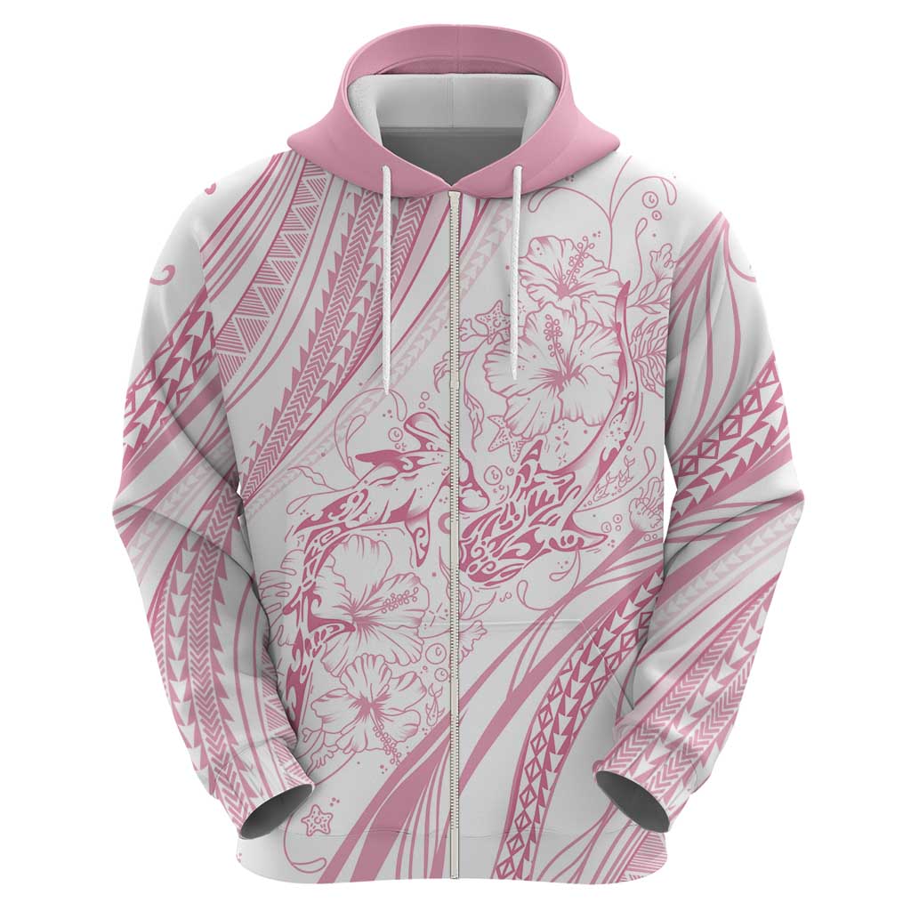 Sharks Couple Dreamy Polynesians Floral Sea Zip Hoodie Pink LT7 - Polynesian Pride
