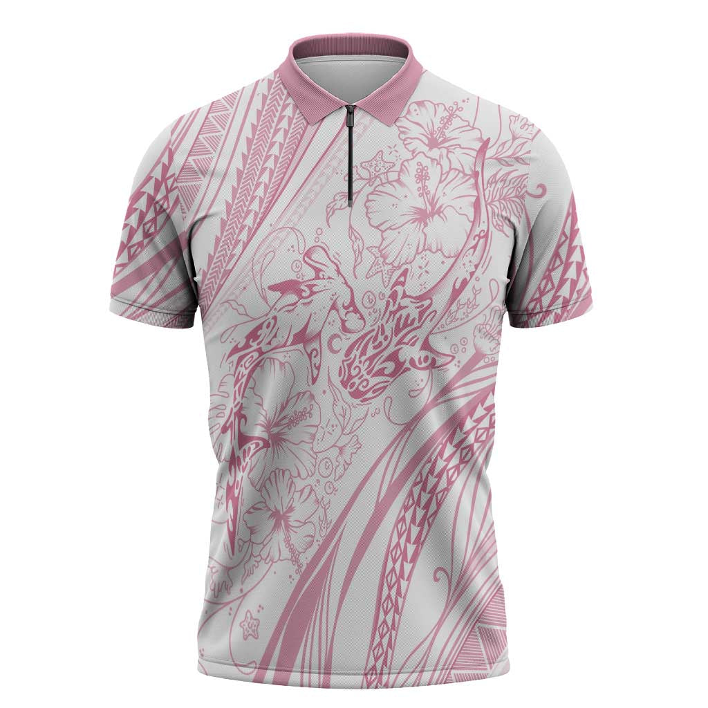Sharks Couple Dreamy Polynesians Floral Sea Zipper Polo Shirt Pink - Polynesian Pride