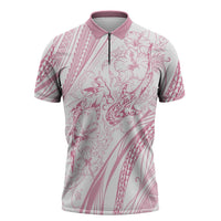 Sharks Couple Dreamy Polynesians Floral Sea Zipper Polo Shirt Pink - Polynesian Pride