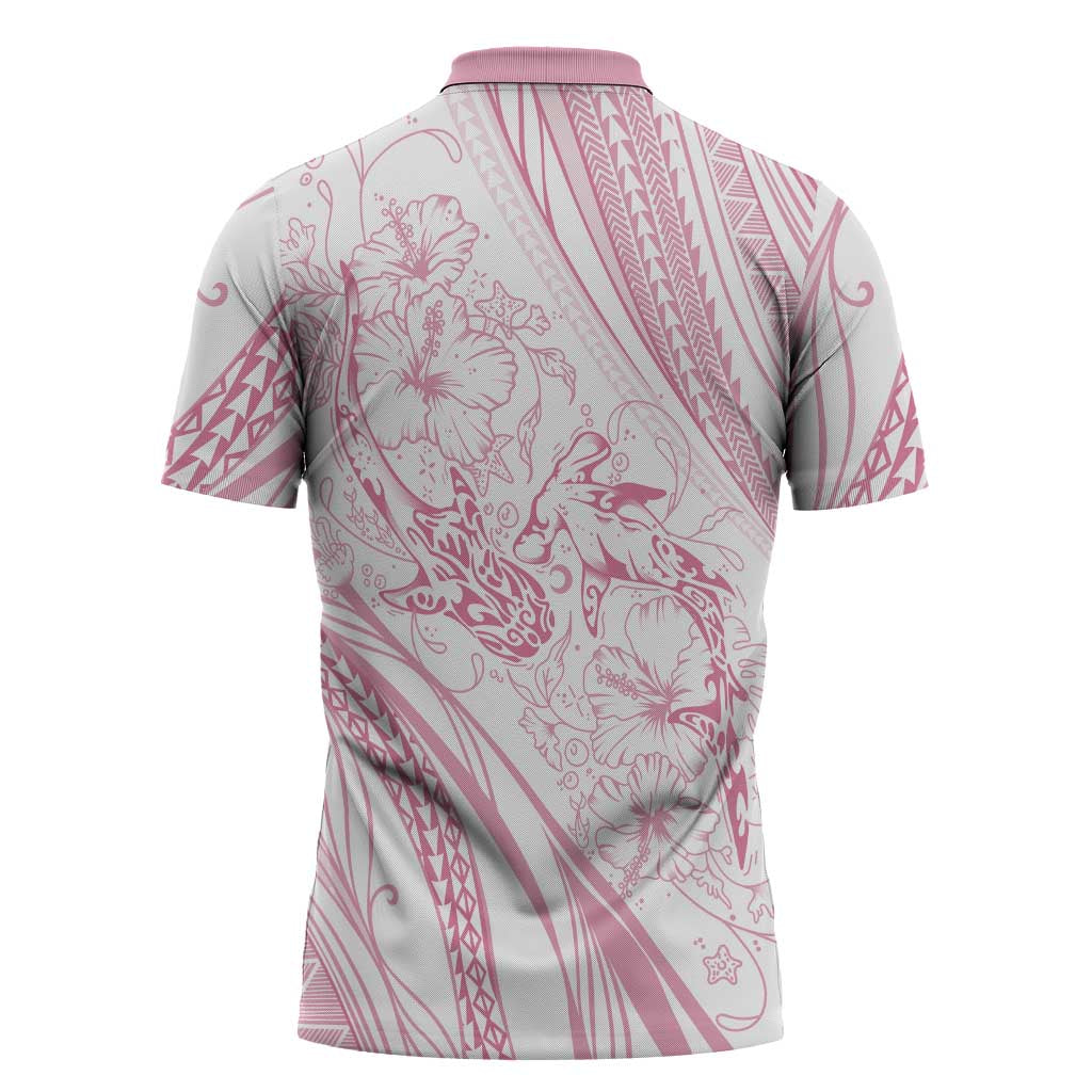 Sharks Couple Dreamy Polynesians Floral Sea Zipper Polo Shirt Pink - Polynesian Pride