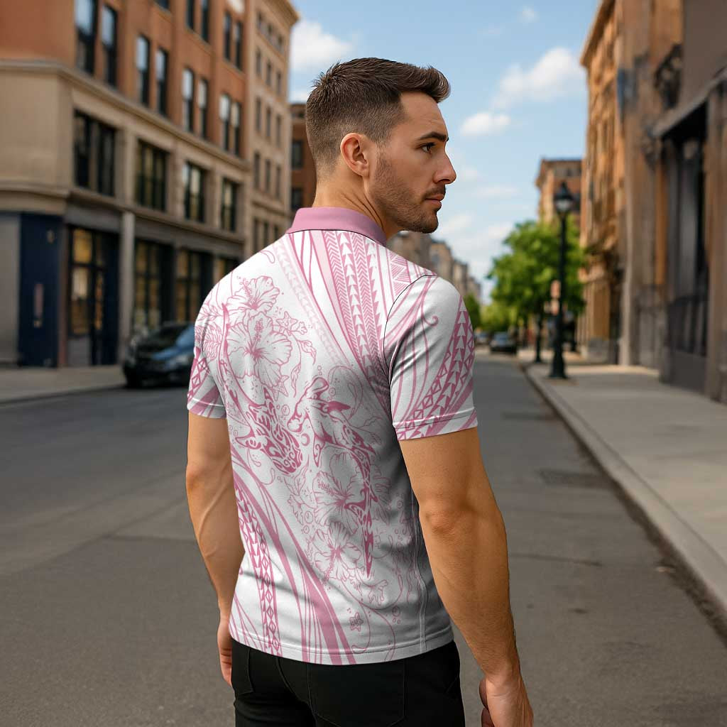 Sharks Couple Dreamy Polynesians Floral Sea Zipper Polo Shirt Pink - Polynesian Pride