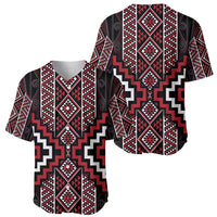 Red Tukutuku Pattern Aotearoa Baseball Jersey Niho Taniwha and Puhoro Motifs