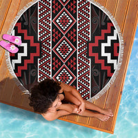 Red Tukutuku Pattern Aotearoa Beach Blanket Niho Taniwha and Puhoro Motifs LT7 - Polynesian Pride