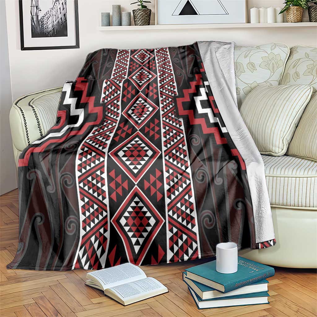 Red Tukutuku Pattern Aotearoa Blanket Niho Taniwha and Puhoro Motifs LT7 Red - Polynesian Pride