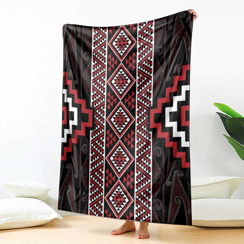 Red Tukutuku Pattern Aotearoa Blanket Niho Taniwha and Puhoro Motifs LT7 - Polynesian Pride