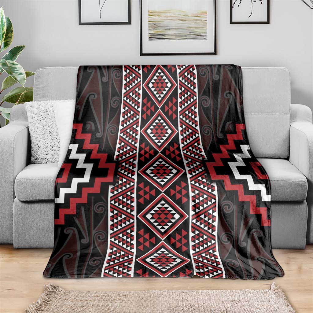 Red Tukutuku Pattern Aotearoa Blanket Niho Taniwha and Puhoro Motifs LT7 - Polynesian Pride