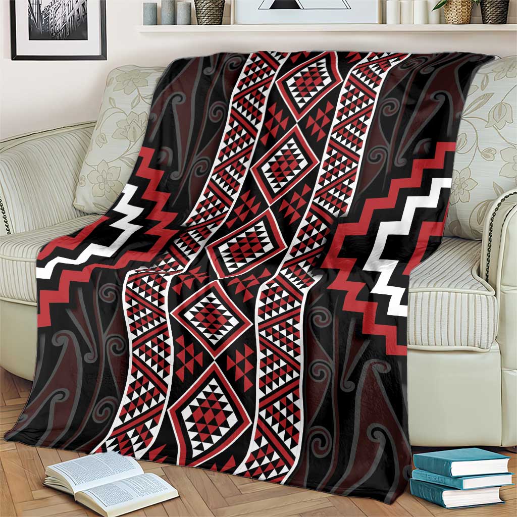 Red Tukutuku Pattern Aotearoa Blanket Niho Taniwha and Puhoro Motifs LT7 - Polynesian Pride