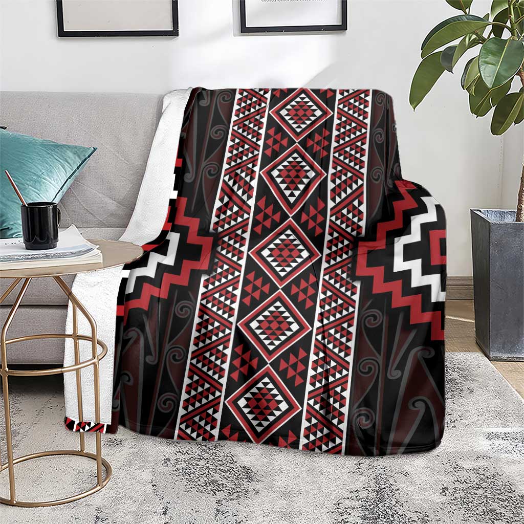 Red Tukutuku Pattern Aotearoa Blanket Niho Taniwha and Puhoro Motifs LT7 - Polynesian Pride