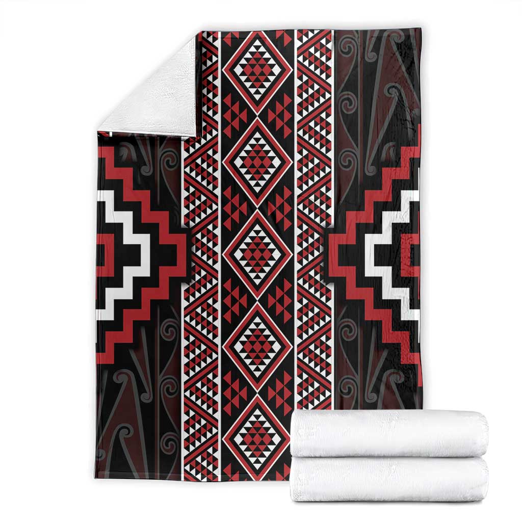 Red Tukutuku Pattern Aotearoa Blanket Niho Taniwha and Puhoro Motifs LT7 - Polynesian Pride