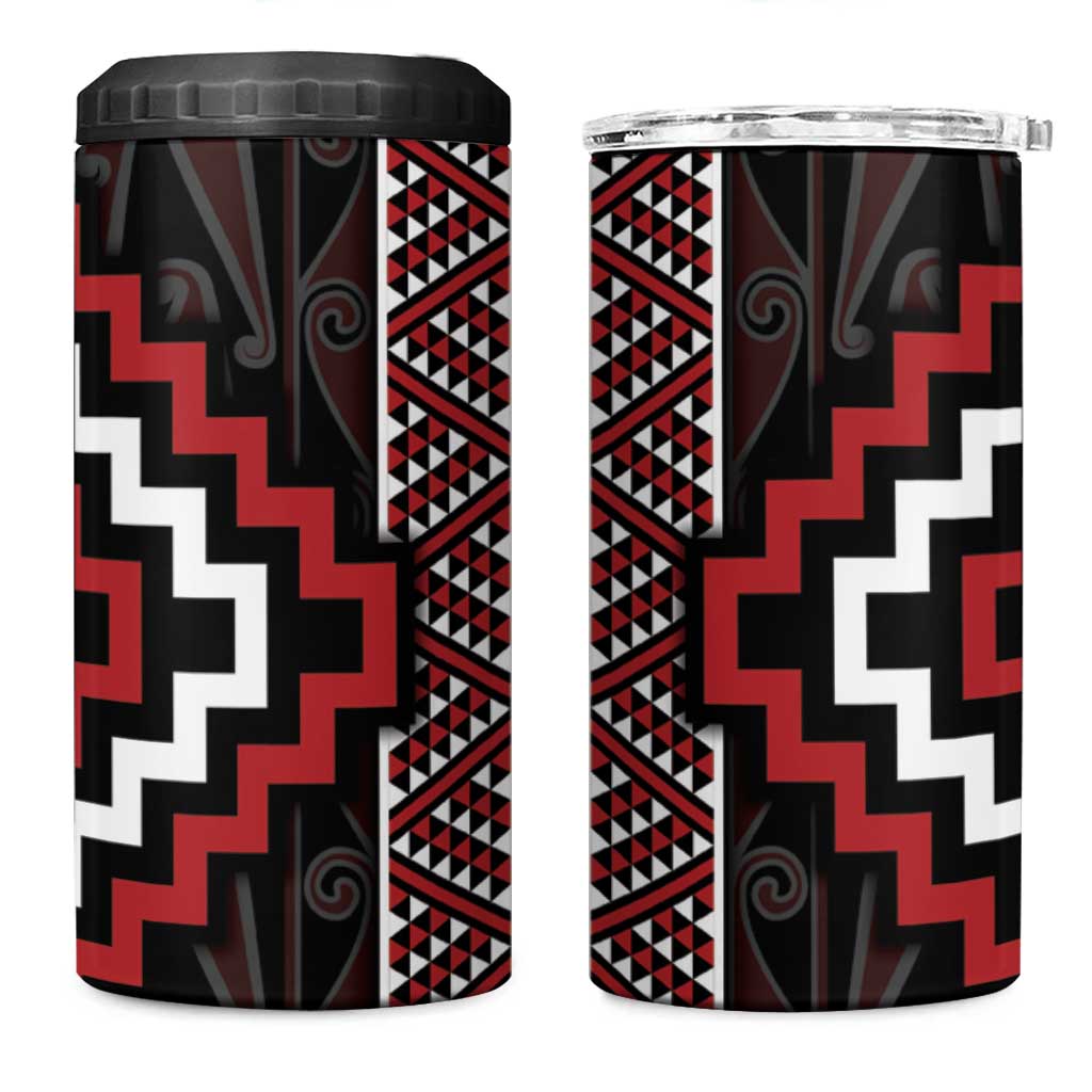 Red Tukutuku Pattern Aotearoa 4 in 1 Can Cooler Tumbler Niho Taniwha and Puhoro Motifs LT7 One Size: 16 oz Red - Polynesian Pride