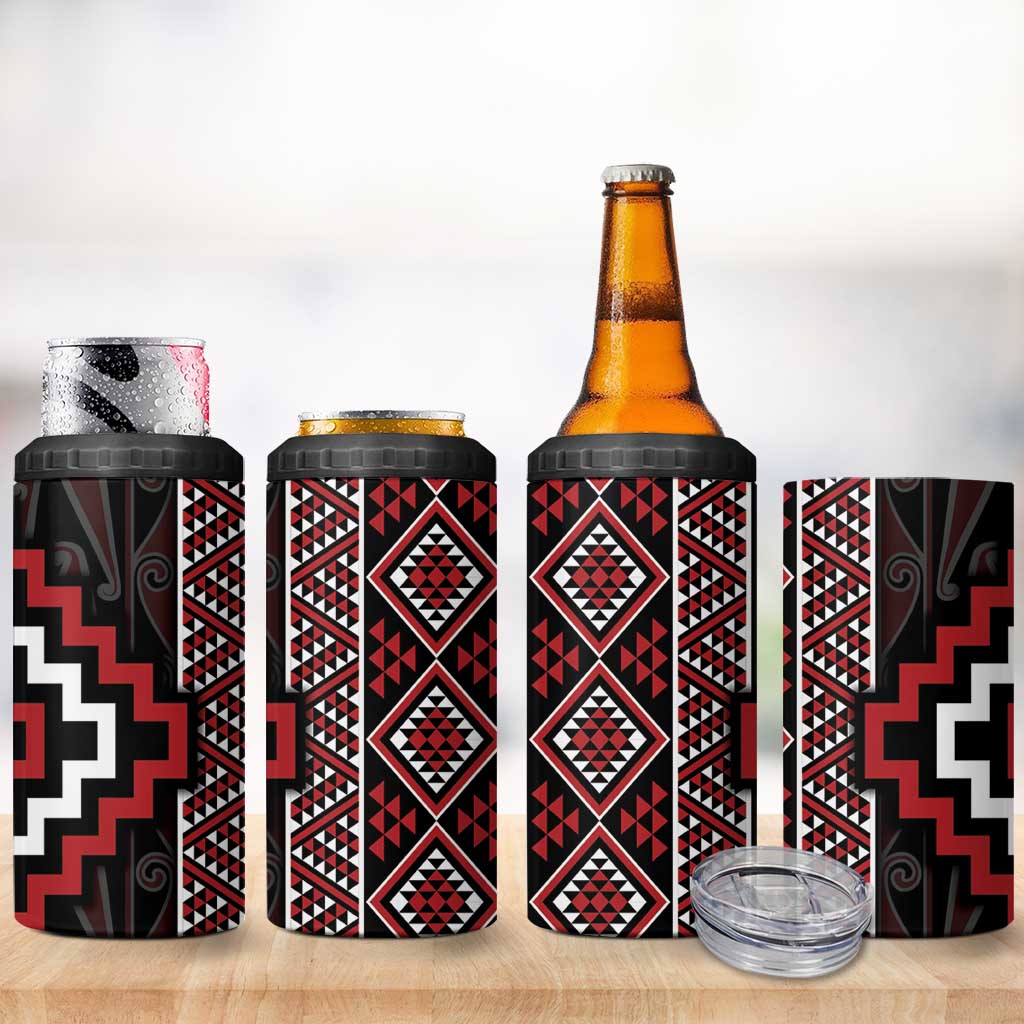 Red Tukutuku Pattern Aotearoa 4 in 1 Can Cooler Tumbler Niho Taniwha and Puhoro Motifs LT7 - Polynesian Pride