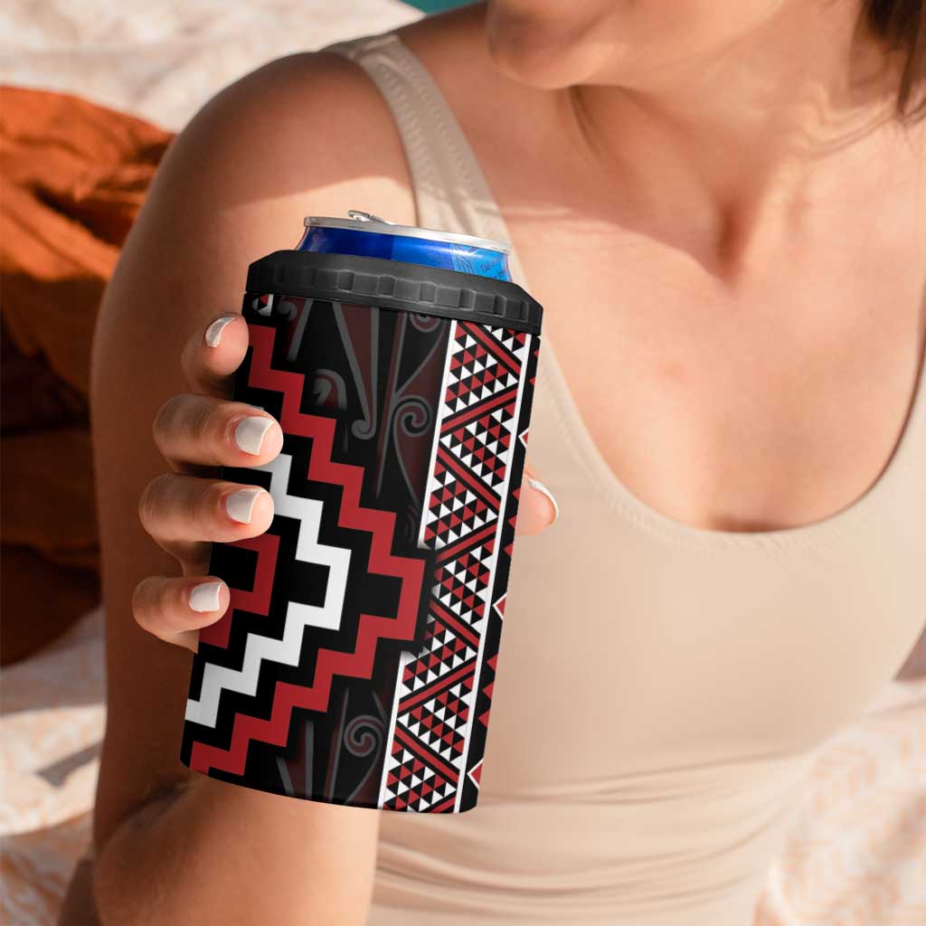 Red Tukutuku Pattern Aotearoa 4 in 1 Can Cooler Tumbler Niho Taniwha and Puhoro Motifs LT7 - Polynesian Pride