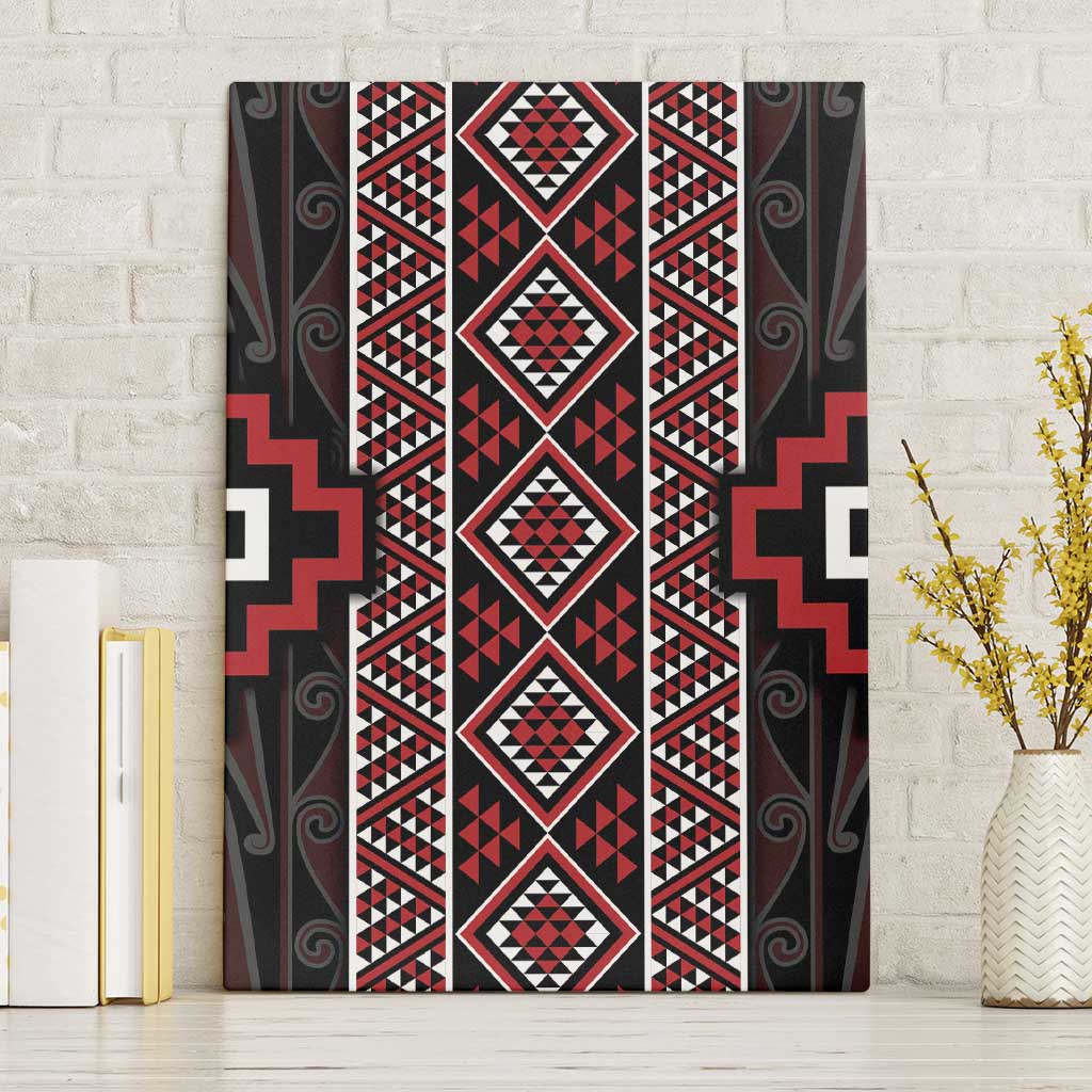 Red Tukutuku Pattern Aotearoa Canvas Wall Art Niho Taniwha and Puhoro Motifs LT7 Without Frame Red - Polynesian Pride