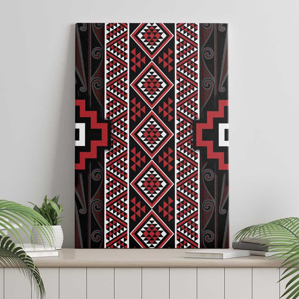 Red Tukutuku Pattern Aotearoa Canvas Wall Art Niho Taniwha and Puhoro Motifs LT7 - Polynesian Pride