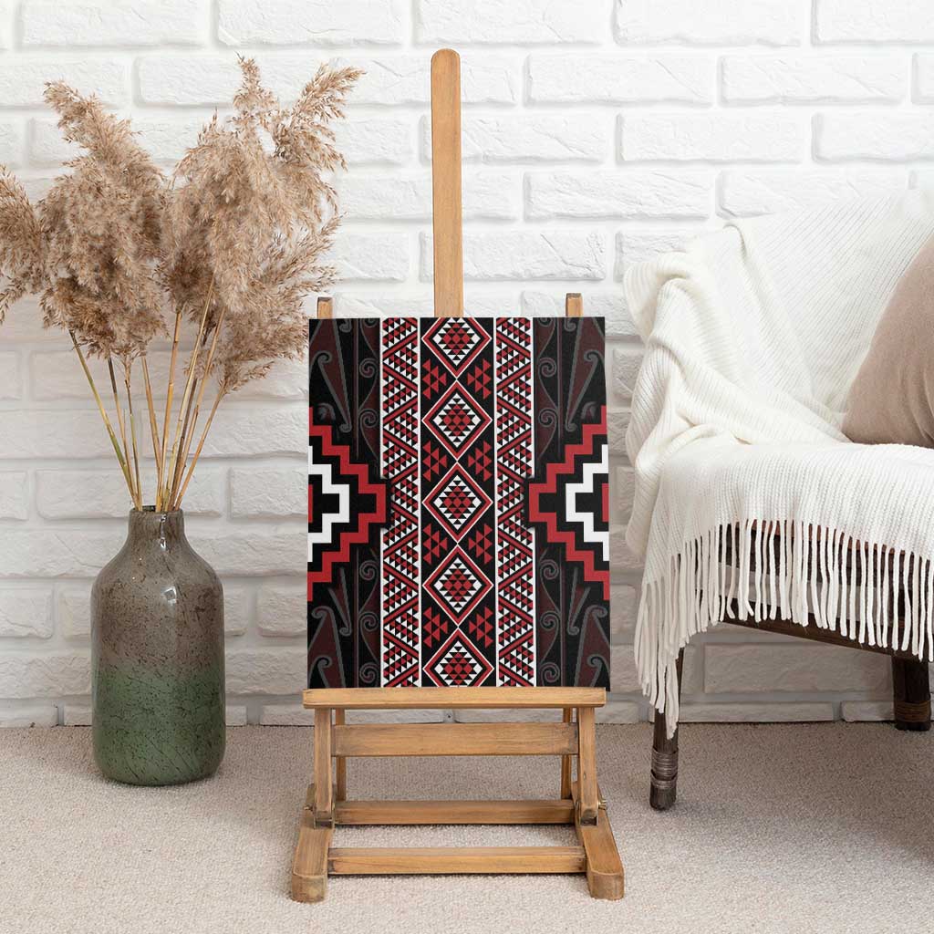 Red Tukutuku Pattern Aotearoa Canvas Wall Art Niho Taniwha and Puhoro Motifs LT7 - Polynesian Pride