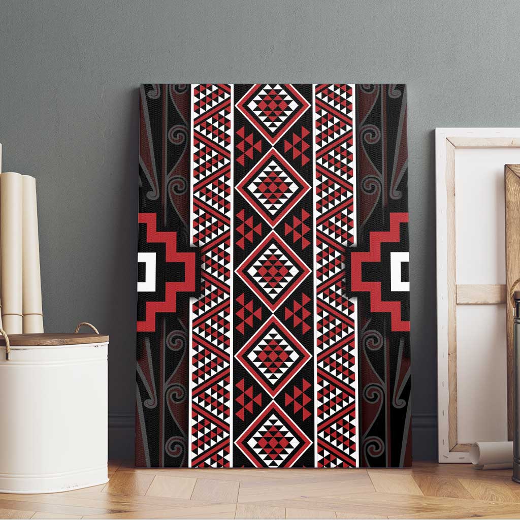 Red Tukutuku Pattern Aotearoa Canvas Wall Art Niho Taniwha and Puhoro Motifs LT7 - Polynesian Pride