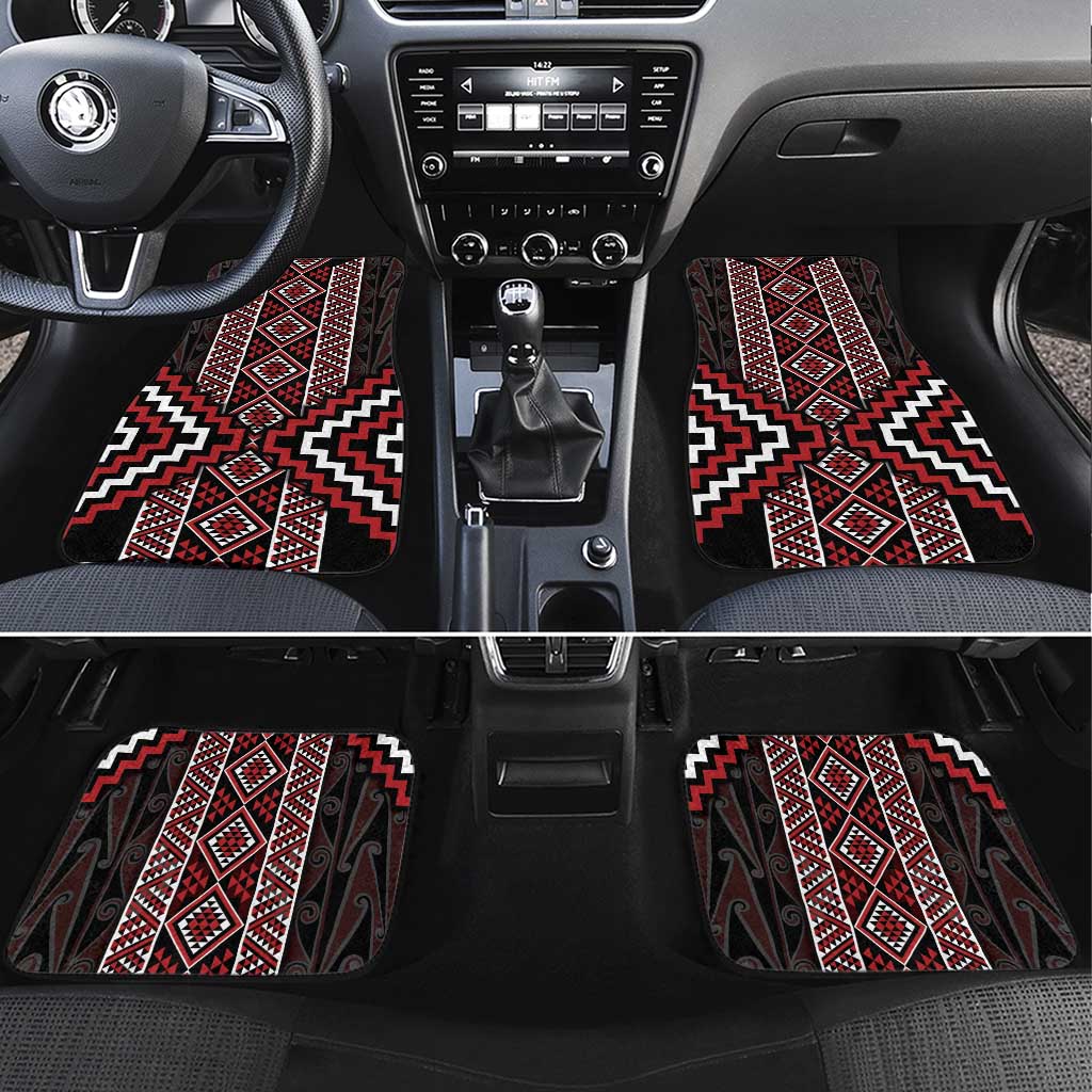Red Tukutuku Pattern Aotearoa Car Mats Niho Taniwha and Puhoro Motifs LT7 Set 4pcs Red - Polynesian Pride