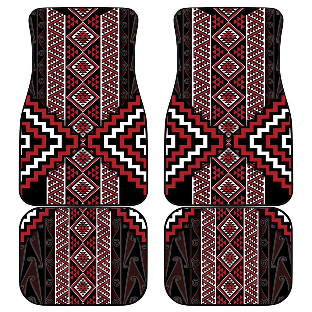 Red Tukutuku Pattern Aotearoa Car Mats Niho Taniwha and Puhoro Motifs LT7 - Polynesian Pride