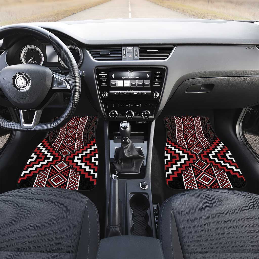 Red Tukutuku Pattern Aotearoa Car Mats Niho Taniwha and Puhoro Motifs LT7 Set 2pcs - Front Red - Polynesian Pride