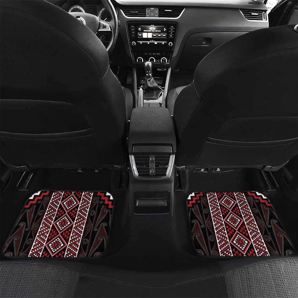 Red Tukutuku Pattern Aotearoa Car Mats Niho Taniwha and Puhoro Motifs LT7 Set 2pcs - Back Red - Polynesian Pride