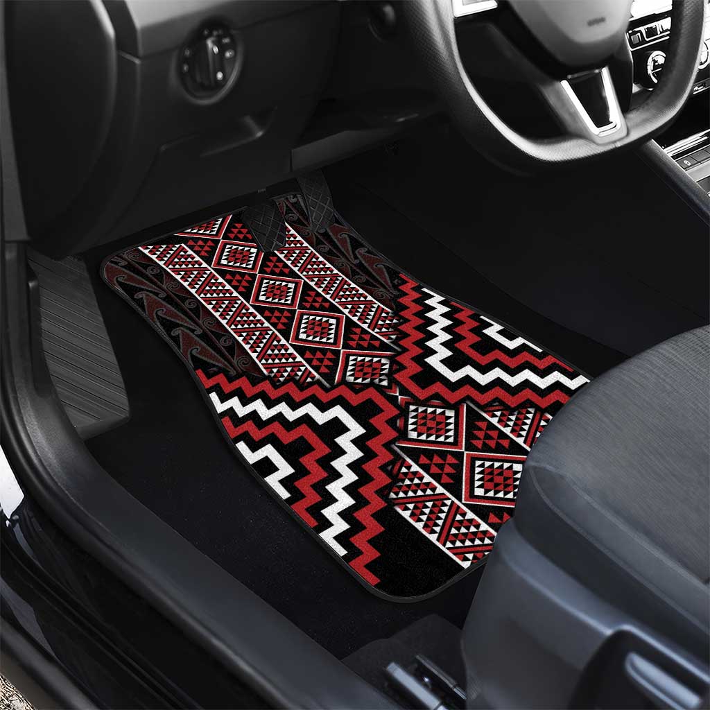 Red Tukutuku Pattern Aotearoa Car Mats Niho Taniwha and Puhoro Motifs LT7 - Polynesian Pride